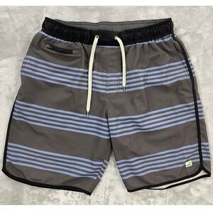Vuori Cruise Boardshorts Men 30 Charcoal Blue Striped Swim Trunks Surf V312